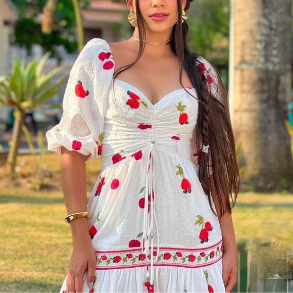 FARM Rio White Fruits Long Dress Size S - Picture 3 of 11